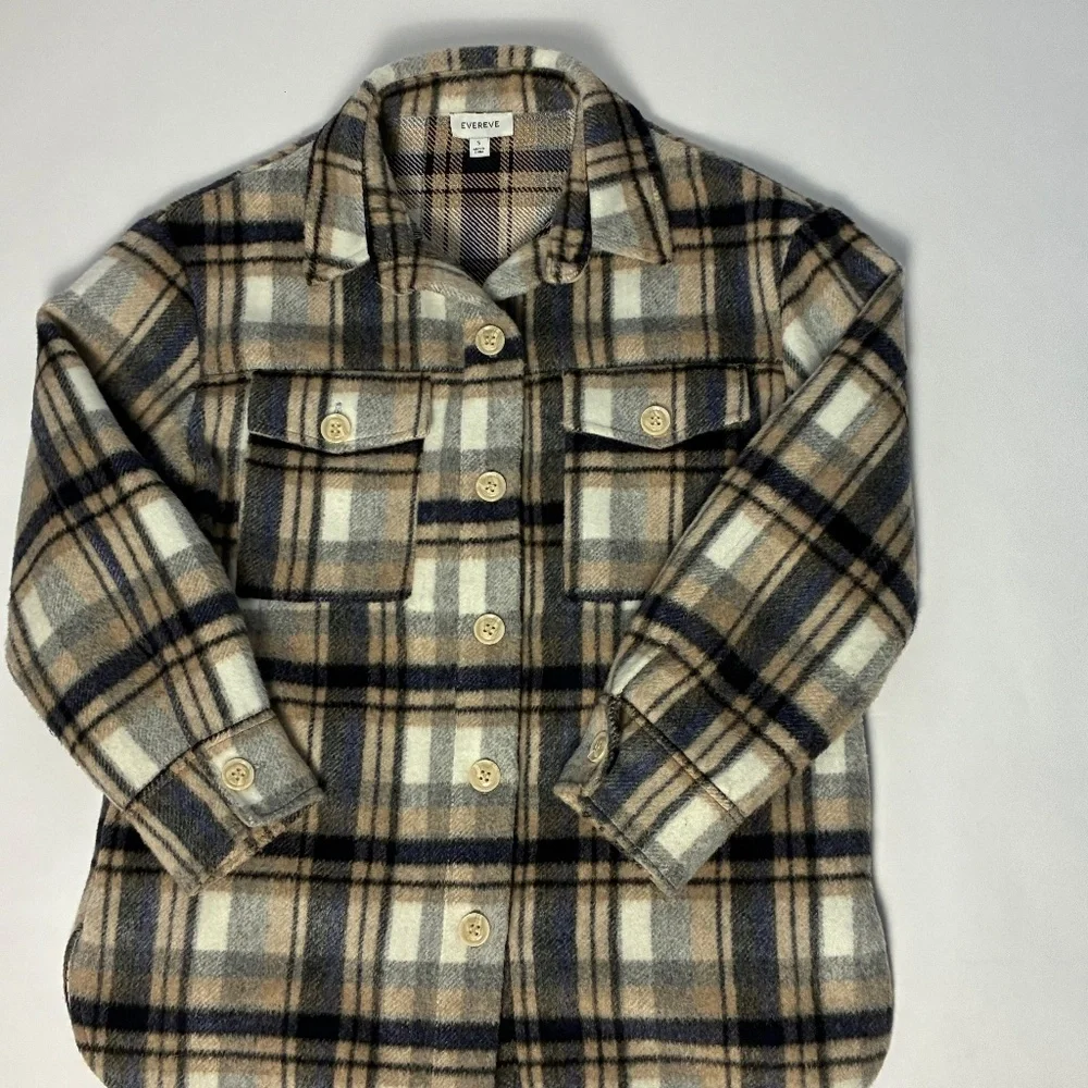 Evereve Plaid Button Front Shacket Jacket Women’s Size S - Picture 4 of 9